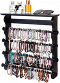 4-Tier Wall-Mounted Wooden Bracelet Holder – Black Jewelry Display with Storage Shelf, Hanging Organizer for Bracelets, Bangles, Watches, Necklaces & Accessories – Space-Saving Jewelry Rack for Home