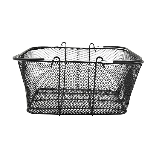 SSWBasics Black Metal Shopping Basket with Handles - 17”W x 12”D x 7”H - Durable and Sleek Grocery Basket for Grocery, Market, Retail, and Thrift Stores - Lightweight, Stackable Shopping Baskets for