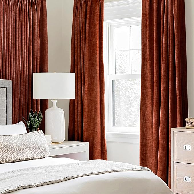 MIULEE Linen Curtains Soild 100% Blackout Thermal Insulated Burnt Orange Fall Curtains Grommet Room Darkening Curtains & Drapes for Living Room Bedroom Nursery 42 x 63, Rust Terracotta (2 Panels)