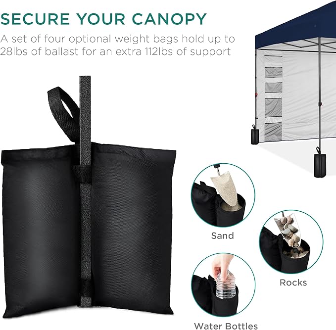 Best Choice Products 10x10ft Easy Pop Up Canopy w/Side Wall, 10 Pockets, Portable Carrying Case, 1-Button Setup, 4 Weight Bags - Navy Blue