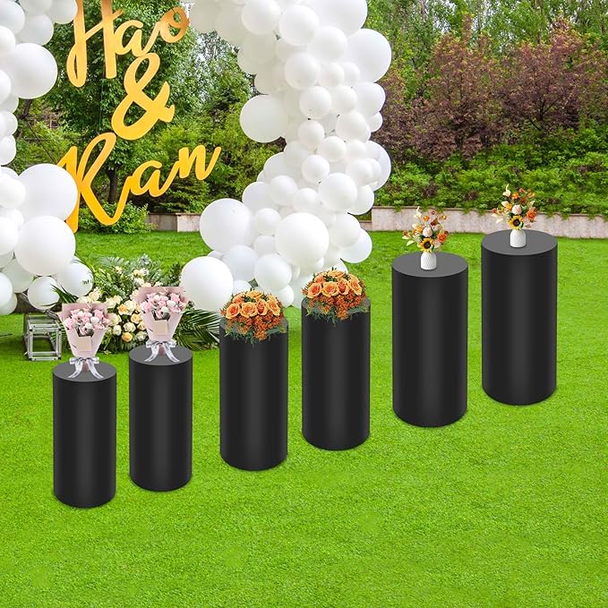 Eapmic Pedestal Stands for Party, Cake Pedestal Stand, Dessert Table Display Plinth Pillars, Sculpture Display Column Decoration Cube for Wedding Birthday (Black, Cylinder-6Pcs(27.56"+26"+23.62"))