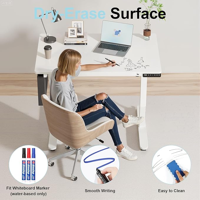 Standing Desk with Whiteboard – Electric Height Adjustable Drafting Table, Flip Dry Erase Top, Mobile Drawing Desk with Wheels & Storage Bag for Home, Office, Studio, Art