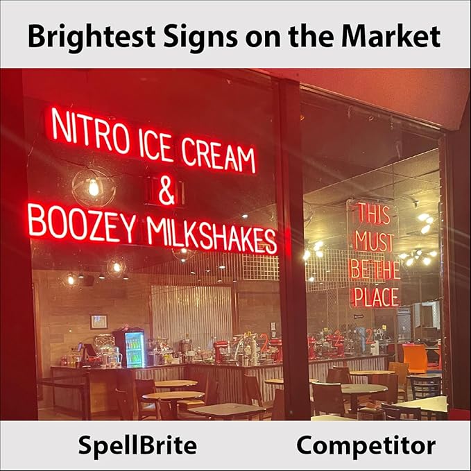 SpellBrite Custom Signs for Business | Custom Neon Sign Look, LED Light Source | Changeable 6.3" LED Letters (3 rows, 6 characters)