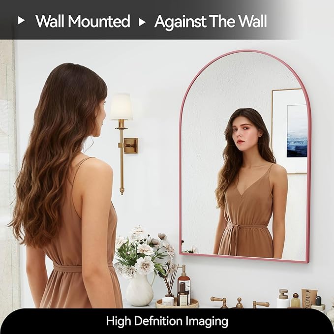24x36 Arch Mirror Square Wall Mounted Metal Frame Mirrors for Entryway Bedroom Bathroom Living Room 24 36 inch Rosegold
