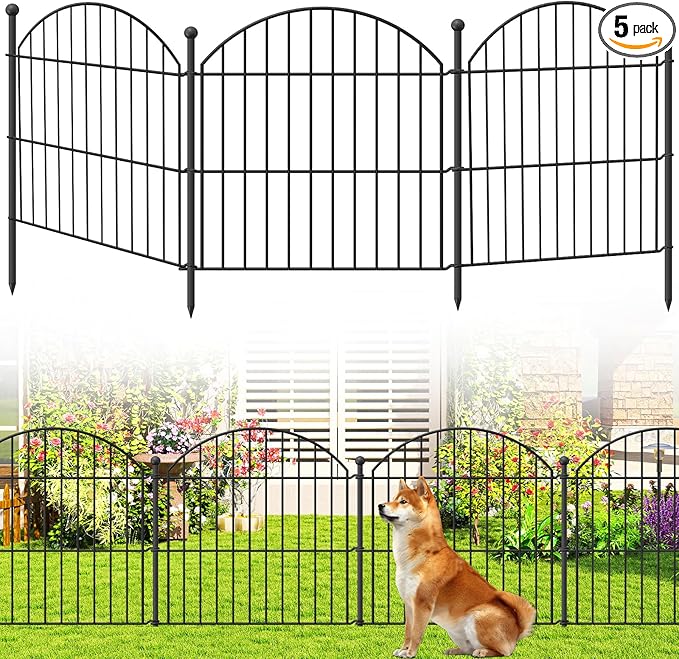 Decorative Garden Fence 24in (H) x10ft (L), 5 Pack No Dig Fence Animal Barrier for Dog, Arched Flower Bed Edging, Wire Border Panel Fencing for Yard Patio Outdoor Decor