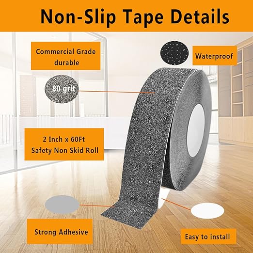 Anti Slip Traction Tape Grey Grip Tape Waterproof 2Inch x 66 Ft Heavy Duty Non Slip Strips Safety Anti Slip Tape for Stairs Steps Ramp Tread Traction Tread Staircases Outdoor/Indoor Walk
