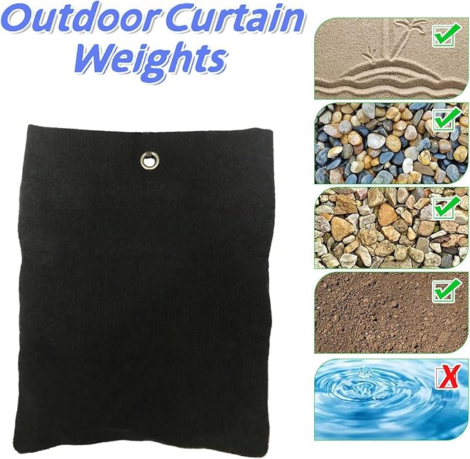 10 Pack Outdoor Curtain Weighted Blocks, 15 oz Outdoor Curtain Sandbag Weighted Bags, Curtain Bottom Weighted Bag Retainer Clips for Outdoor Curtains Gazebo Tent Tablecloths