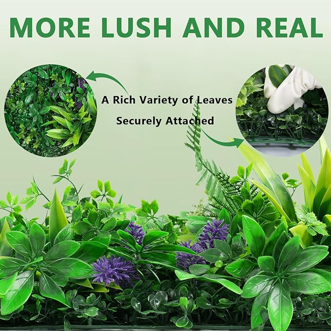 12pcs 20''x20'' Grass Wall Panels, Artificial Hedge Panels Greenery Wall, UV Protected Faux Grass Backdrop Privacy Fence Screen, Greenery Wall for Outdoor Indoor Garden Birthday Wedding Decor