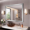 Amorho Bathroom Mirror, 44x36 Inch Silver Thick Metal Framed Wall Mirrors for Over Sink, Brushed Nickel Mirror Perfect for Bedroom, Living Room, Entryway, Rectangle (Horizontal/Vertical).