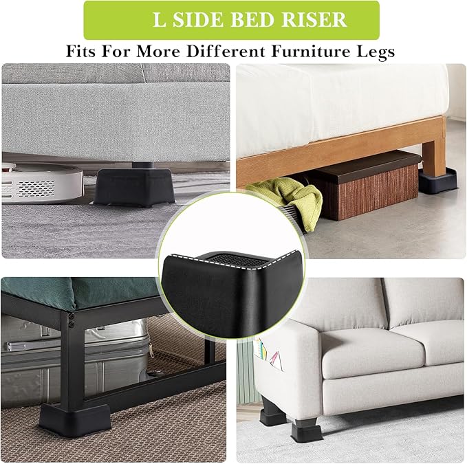 Bed Risers 1 inch, 2 inch, 3 inch, 4 inch, 6 inch, 8 inch Heavy Duty, Oversized Furniture Riser for Couch Sofa Table Chair Leg Frame Dorm, Support up to 6000 Lbs (Black 6 Pack, 2 inch)