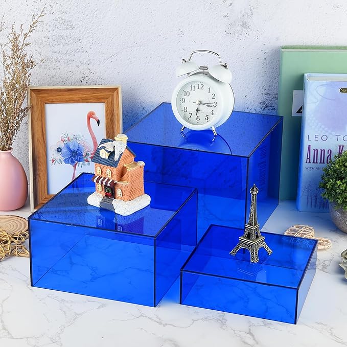 6Pcs Blue Buffet Risers Acrylic Boxes Display Risers Food Risers for Buffet Table Display Riser for Platter Parties Weddings Catering Dessert Collectibles Figures Show ( 6''x7''x8'')