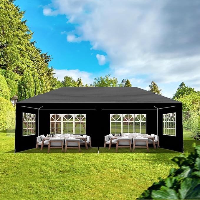 10x20 FT Party Tent, Outdoor Wedding Tents for Parties, Canopy Event Tent with 6 Removable Sidewalls, Waterproof Gazebo Shelter for Birthday Parties, Weddings, BBQs & Events (10X20FT-6Sides Black)