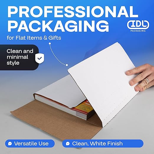White Mailing Boxes 12"x10.5"x2", Pack of 75, USA-Made - Strong, Easy to Fold Cardboard Boxes for Secure Storage, Shipping and Moving - Water-Resistant and Snug Fit Cardboard Mailers by IDL Packaging