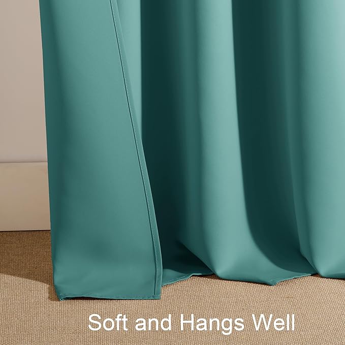 PONY DANCE Rod Pocket Curtains - 42 x 54 inches Sea Teal Blackout Curtain Panels Window Covering Thermal Insulated Light Block for Kitchen Bathroom Privacy Protect Drapes, 2 Pieces