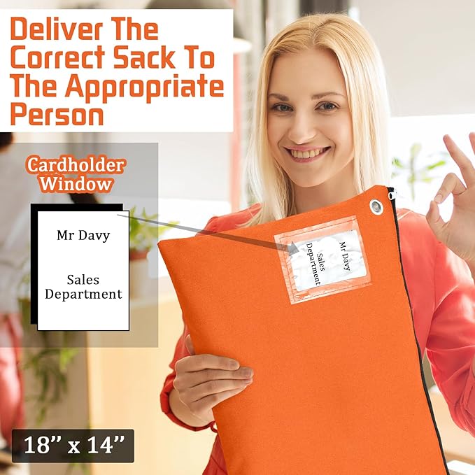 4 Pcs Interoffice Mailer Canvas Transit Sack Zipper Bag 18" x 14" Large Zipper Pouch with Grommet Interoffice Mail Bag (Orange)