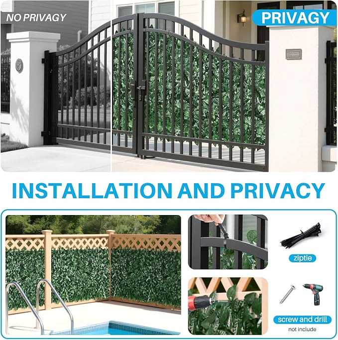 Patio Paradise 6'x60'-1Pc Faux Ivy Fence Privacy Screen Artificial Greenery Wall Backdrop,Fake Grass Wall Panels for Outside Apartment Balcony,Vine Leaf Decor for Outdoor Patio Chain Link