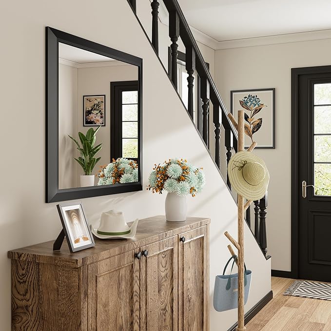 60x30 Inch Black Bathroom Mirror for Wall, Thick Metal Framed Rectangle Mirrors for Over Sink, Bedroom, Living Room, Entryway, Anti-Rust, HD Tempered Glass