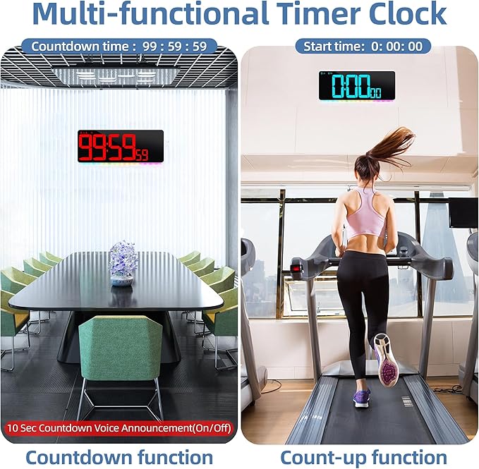 CYMHCHL Large Digital Wall Clock Large Display 11 Colors Available with Colorful Night Light Temperature Date Week DST Auto-Dimming Big LED Clock Count Up & Down Timer for Home Gym Office School