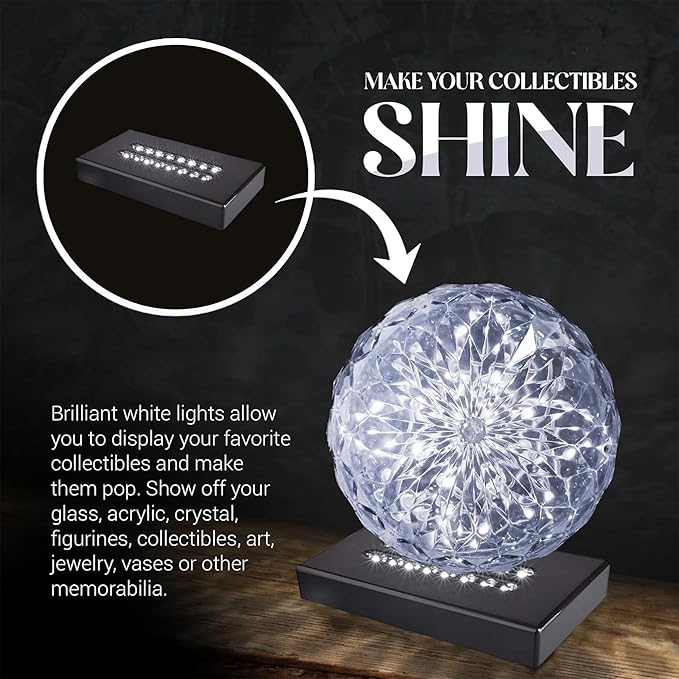 16 LED White Light Base for Glass Art - Illuminated Display Base for Crystal, Glass Art, and Crystal Cube Base - Rectangular Satin Matte Black - AC/USB Adapter Powered - 6.5"x 3.5"x 1" (Black)