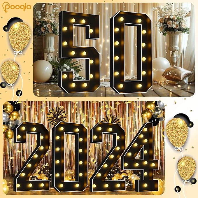 Pooqla 4 FT Light Up Marquee Numbers, Black Letter Big Mosaic Numbers 4 Feet Tall for 1st 16th 21st Birthday, Giant Marquee Number Lights for Balloons Party Anniversary Wedding Decorations, Number 1