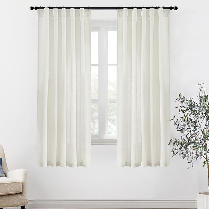XTMYI 68 Inch Curtains 2 Panel Set,Linen Boho Semi Sheer Curtains for Bedroom Living Room,40x68 in Long,Cream Ivory Off White