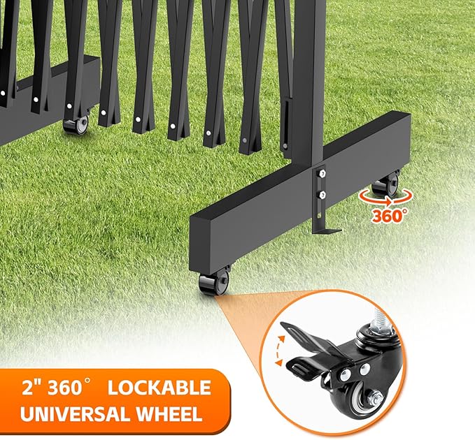 16 FT Industrial Metal Expandable Barricade，Retractable Traffic Fence with Casters, Folding Security Gate，Portable Barricade Gate for Construction Area, Traffic Control, Cordon(Black）
