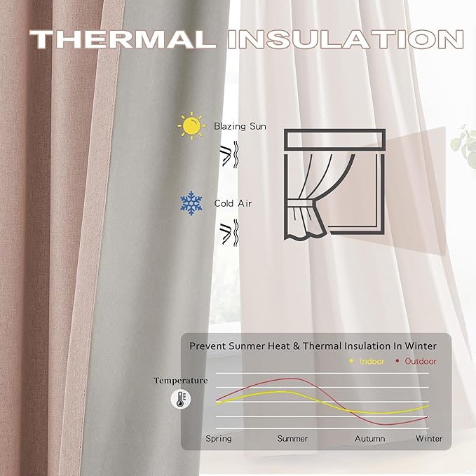 DUALIFE Pinch Pleated Full Blackout Curtains Custom Length 104 Inches Long Back Tab with Hooks - Thermal Insulated Curtains Panels for Living Room Nursery (40" Wx104 L Inch, 2 Panels,Baby Pink)
