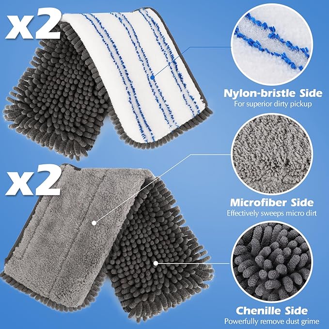 Microfiber Mops for Floor Cleaning, Masthome Dust Mop with 4 Washable Pads, 2-SidedMicrofiber Flip Mop for Wet & Dry Use, Flat Floor Mops for Hardwood, Laminate, Vinyl,Kitchen, Tile -1 Scraper