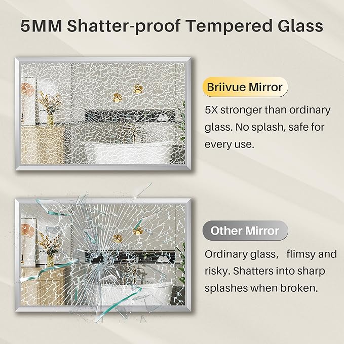 72x32 Inch Brushed Nickel Bathroom Mirror for Wall, Thick Metal Framed Rectangle Mirrors for Over Sink, Bedroom, Living Room, Entryway, Anti-Rust, HD Tempered Glass