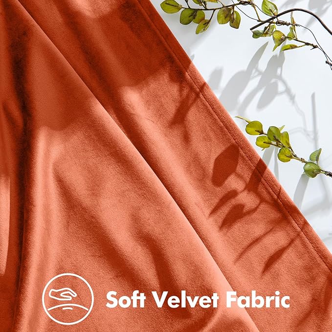 MIULEE Terracotta Velvet Curtains 90 inches Long, Pinch Pleated Blackout Fall Drapes with Hooks, Thermal Insulated Pinch Pleat Panels for Bedroom Living Room, 2 Panels