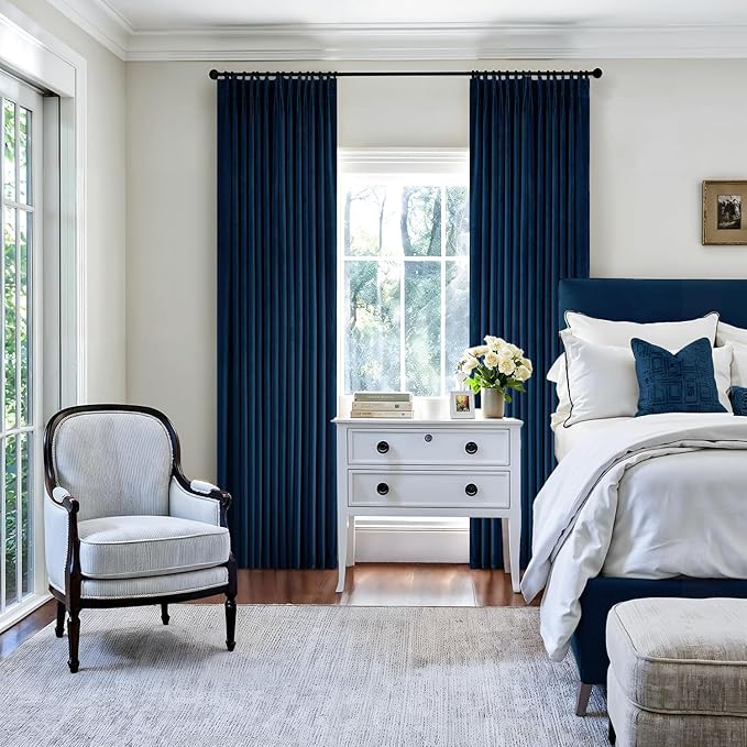 MIULEE Navy Blue Velvet Curtains 84 inches Long, Pinch Pleated Blackout Drapes with Hooks, Thermal Insulated Pinch Pleat Panels for Bedroom Living Room, 2 Panels