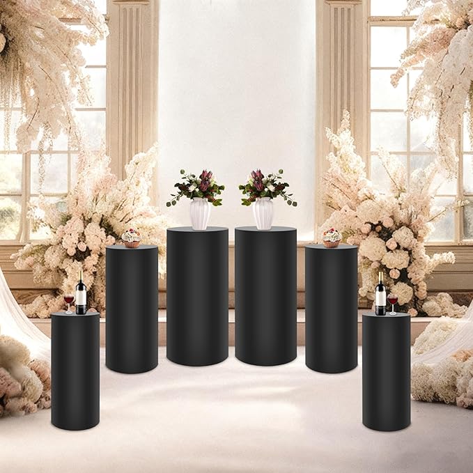 Cake Pedestal Stands for Party 6PCS Dessert Table Display Plinth Pillars Black Round Cylinder Pedestal Stands for Wedding Sculpture Display Column Decoration Cube (6PCS-Cylinder-Black)