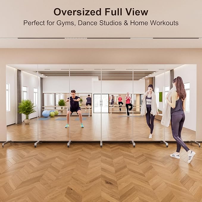 brisafe 67"x24" Ultra-Light Mobile Floor Mirror with 360° Wheels, 0.04mm Shatterproof Nano Film for Home Gym/Yoga/Dance Studio & Commercial Use | 60% Insurance Savings | White