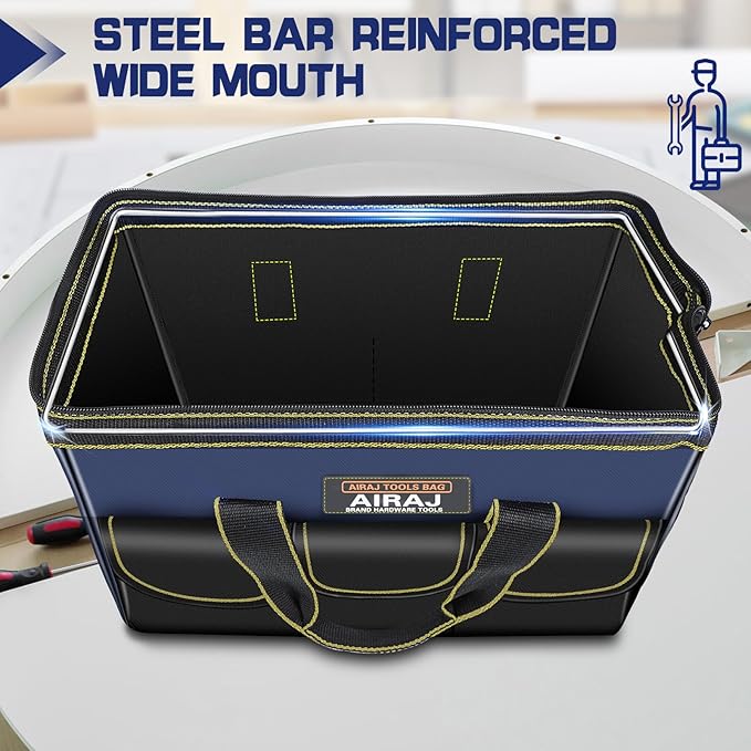 Tool Bag 2-Pack Set | AIRAJ 18" & 16" Portable Tool Storage Bag | Wide Mouth Tool Bags for Men and Women | Small Tool Tote | Tool Organizer for Home Repairs,Garage Storage,Professional Work | Tool Box