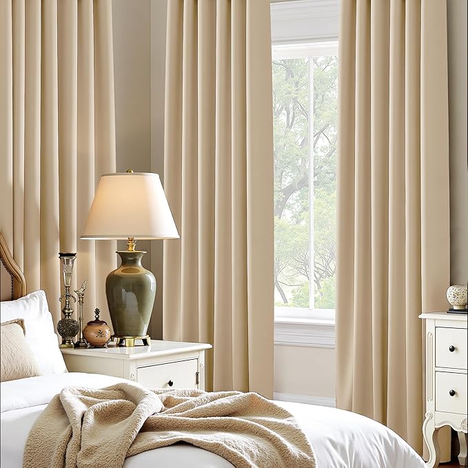 PONY DANCE Blackout Curtains 80 inches Long 2 Panels Set for Bedroom, Thermal Insulating Privacy Curtains & Drapes for Doorway Temporary Door Alternative Accordion Door, W 42 x L 80, Biscotti Beige