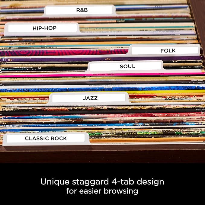 Carstens Records Heavy Duty Vinyl Album Dividers | 12" LP Organizers with Tabs | Pack of 32 White | Made in The USA | Personalizable