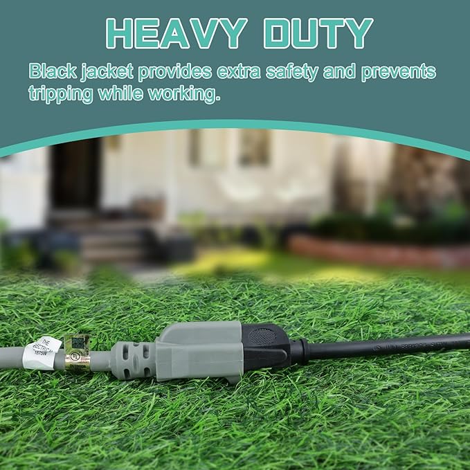 3 Ft Extension Cord - 12/3 SJTW Heavy Duty Grey Extension Cable with 3 Prong Grounded Plug - Power Cord for Lawn, Garden, Appliances