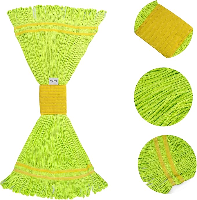 Matthew Cleaning Microfiber String Mop Heavy Duty Commercial Wet Mop Head Replacement,Excellent Absorbency,Premium Launderability,Reusable for Home,Commercial and Industrial Use(Green,12Pack)