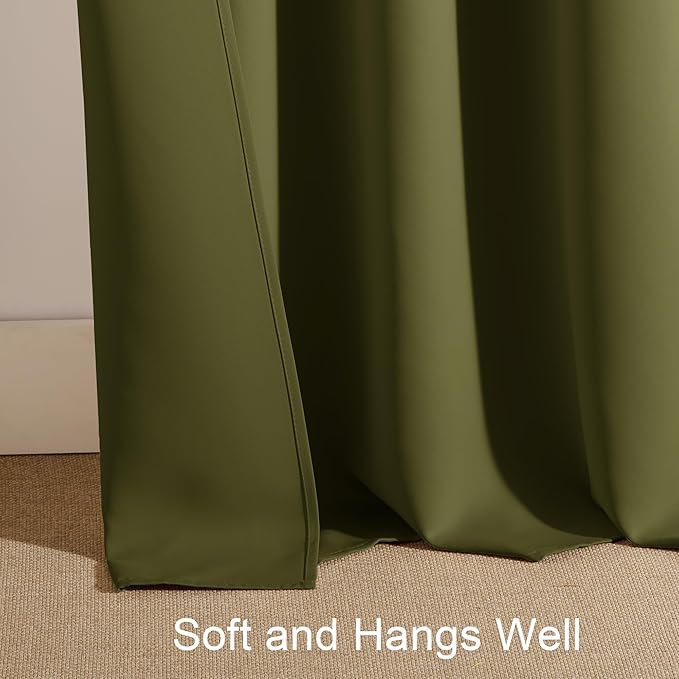 PONY DANCE Blackout Curtains & Drapes - Black Out Window Curtain Home Decoration Thermal Insulated Light Block Drapes for Christmas New Year, 52 by 54 inches, Olive Green, Set of 2