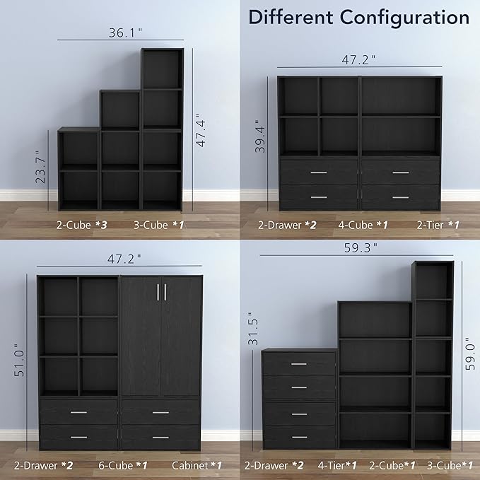 Homes: Inside + Out Apexa 2-Drawer Wooden Stackable Storage Drawers, Small Food Pantry Cabinet, Cajonera De Madera, Underbed Drawer Dorm Teen Room Decor & Bedroom, Home Office, Kitchen, Black