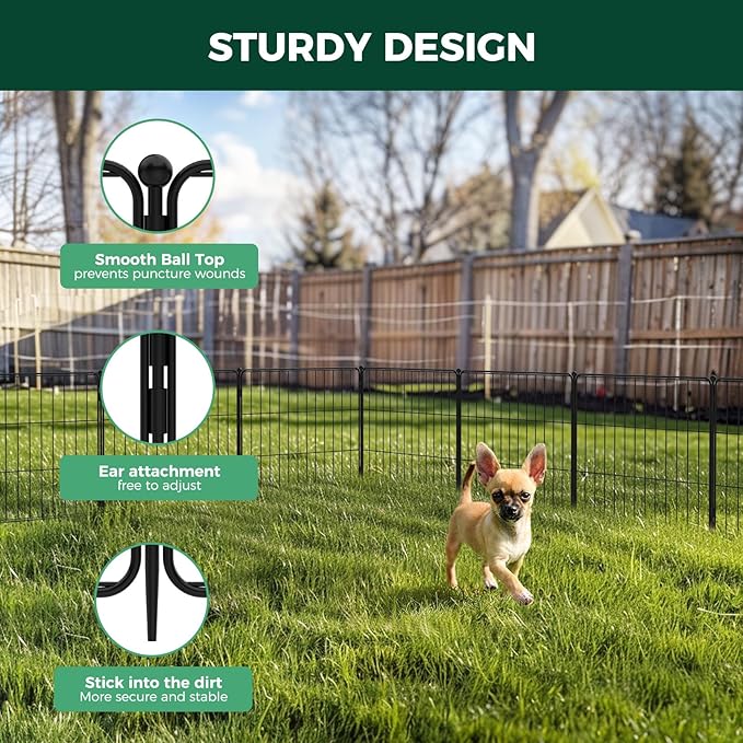 FXW Decorative Garden Fence for Yard - 20in(H) x 44.4ft(L) 24 Panels - Metal Fencing Panels - Animal Barrier Border for Dogs & Rabbits, Flower & Plant Edging