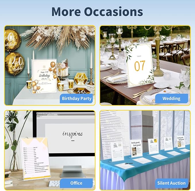 SUNEE 6 Packs Clear Plastic Sign Holders for 8.5x11 Paper, Vertical L-shape Frame for Displaying Signs and Menus