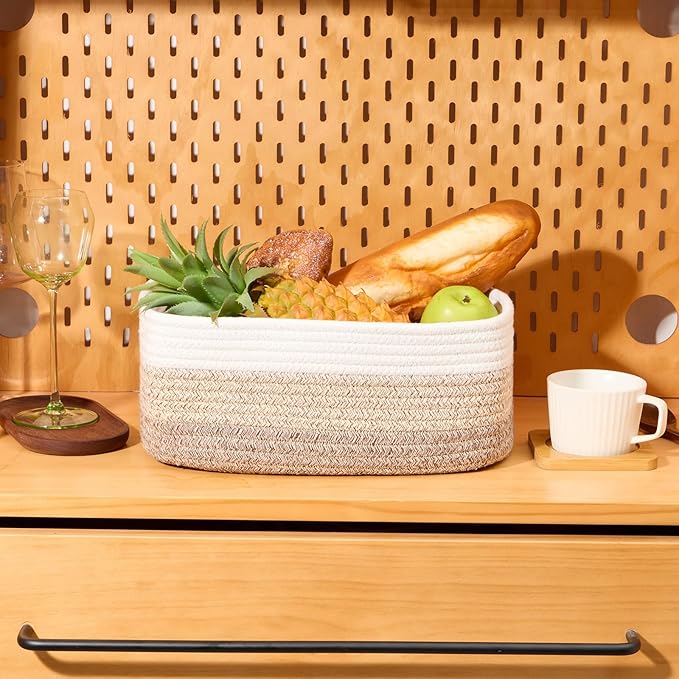 Small Storage Baskets for Organizing | Closet Organizer Bins | Shelf Toy Basket | Woven Rope Baskets | Cube Decorative Box | Shallow Basket | 13x8.5x5.1” | 3 Packs Gradient Brown