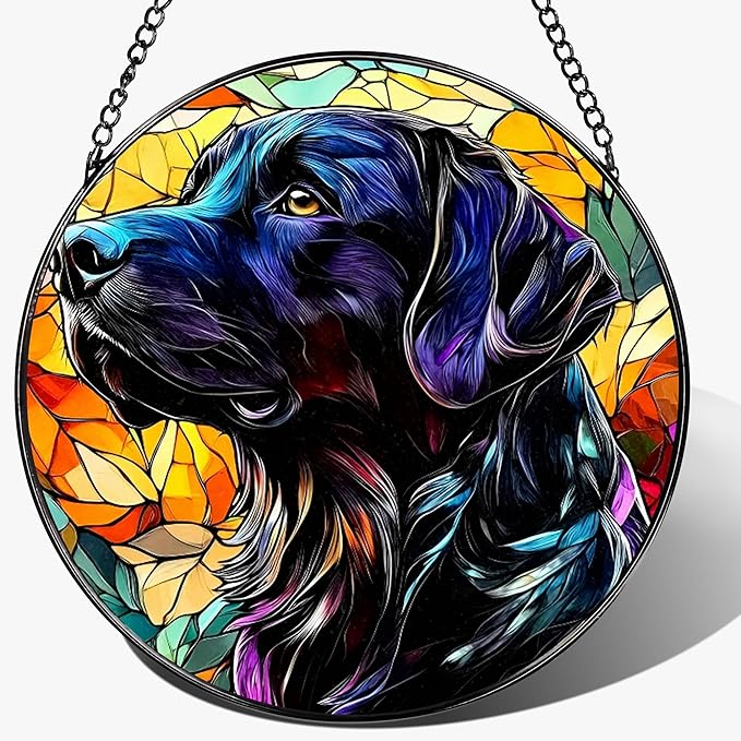 8″ Stained Glass Window Hanging Ornament, Black Labrador Retriever Stained Glass Suncatcher Ornament, Sun-Catcher Window Decor | Gifts for Dog Lovers, Dog Lover Gift, Pet Lover Gift