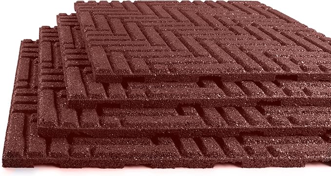 Playsafer Herringbone Rubber Interlocking Tiles | 16 X 16 | Easy Install for Indoor and Outdoor Use (Red, 1 Tile)