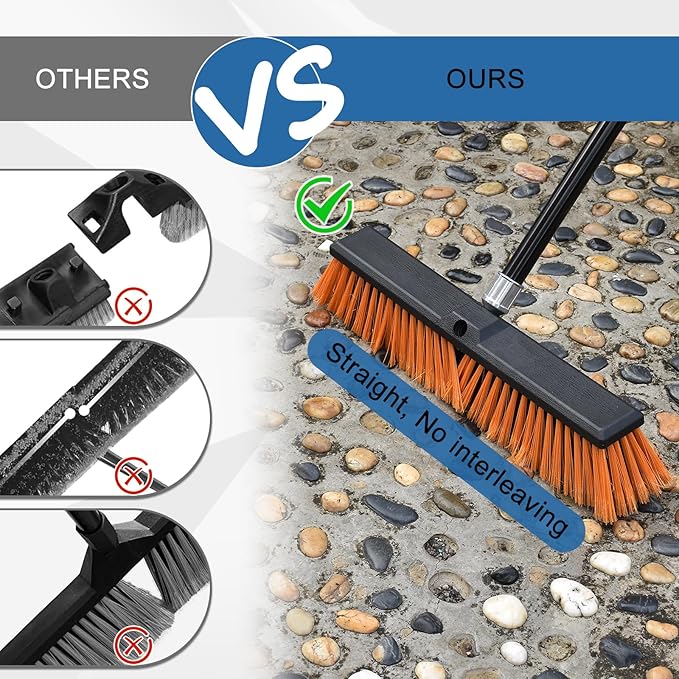 PBHEPJ 24 Inchs Push Broom Outdoor Heavy Duty, Shop Broom with 60" Long Bandle for Cleaning Outdoor or Indoor Tile, Garage, Shop, Deck, Concrete, Wood, Stone, Patio Floor, 2 Pack