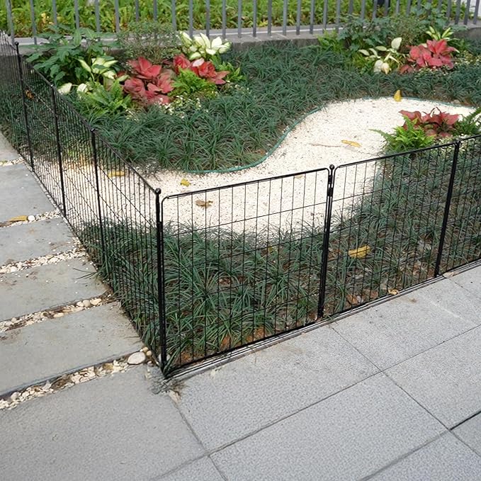FXW Decorative Garden Fence for Yard - 24in(H) x 14.8ft(L) 8 Panels - Metal Fencing Panels - Animal Barrier Border for Dogs & Rabbits, Flower & Plant Edging