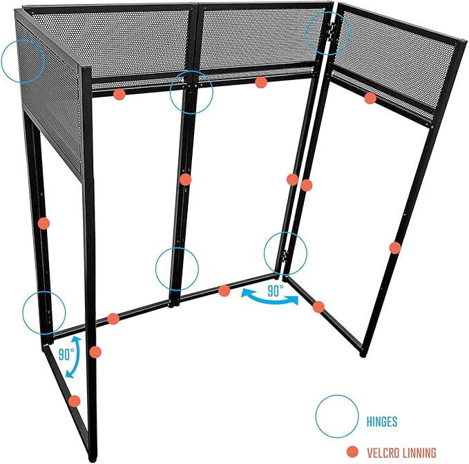 AxcessAbles Portable DJ Facade Booth with Black and White Lighting Scrims, Carry Cases | Standing DJ Table - 40" x 20" | DJ Controller Stand | Recording Mixer Stand | DJ Booth (ES-01)