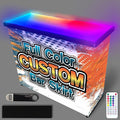 Commercial Grade Glowing Premium Portable Bar Table w/Mobile App, Wireless Remote, Bluetooth Connectivity, Folding Legs, Black Fabric Bar Skirt, 2 Storage Shelves & 2 Carrying Cases - Custom Skirt