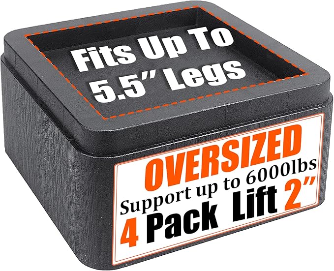 Bed Risers 2 inch, Oversized Fits 5.5in Legs， Heavy Duty 6000lbs, Stackable 4/6 Inch Bed Raising Blocks Furniture Riser for College Dorm, Couches, Tables, Desks, Platform
